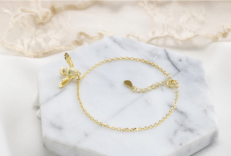 Titanium Gold Honey Bee Bead Chain Charm Bracelet