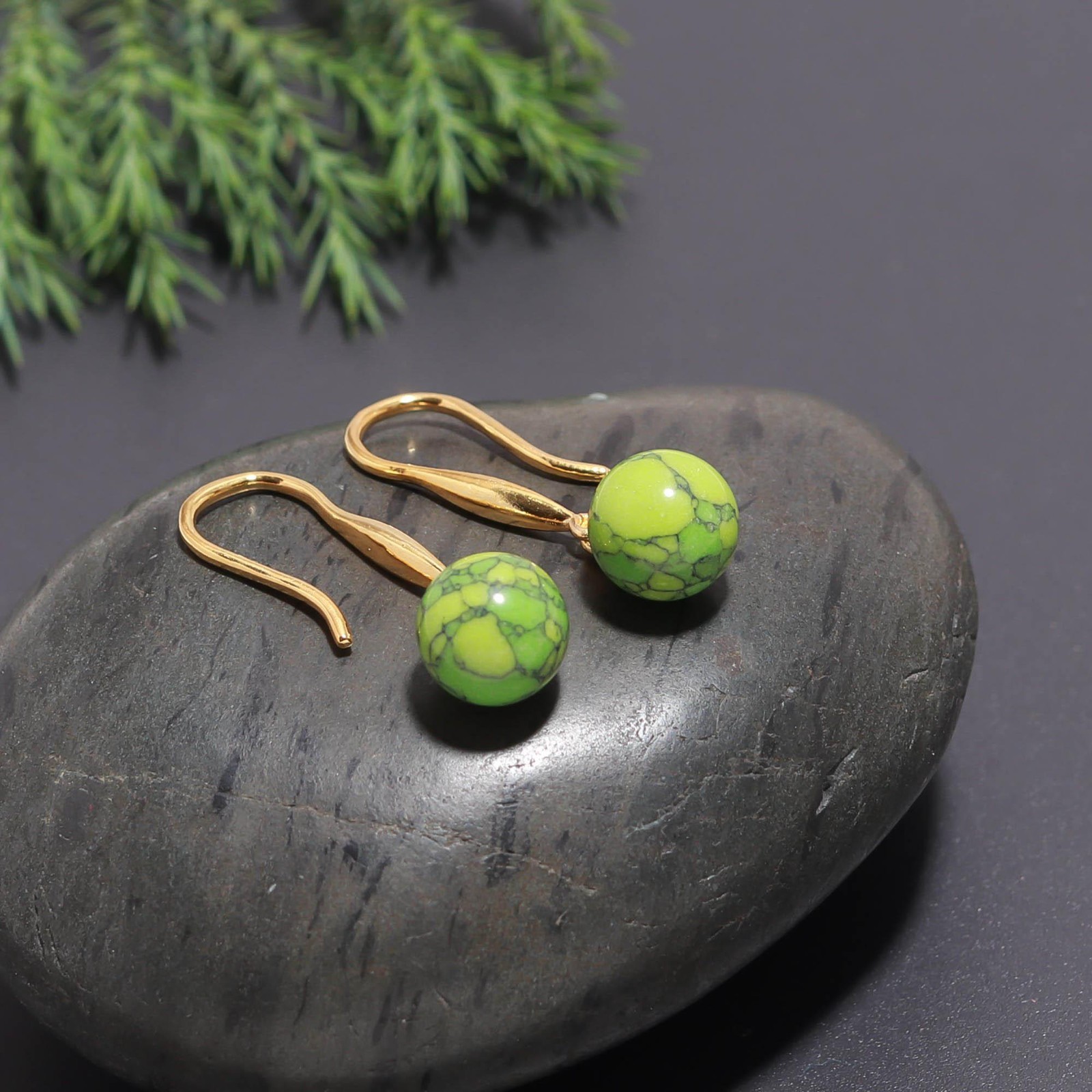 100% Natural Jesper Ball Dangle Earrings Gold Plated 925 Sterling Silver Jewelry