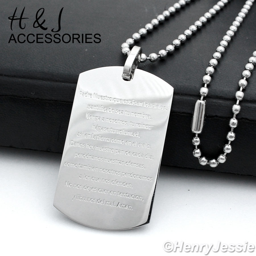 20″-30″Stainless Steel Silver Bead Chain Spanish Bible Verse Dog Tag Pendant*P82