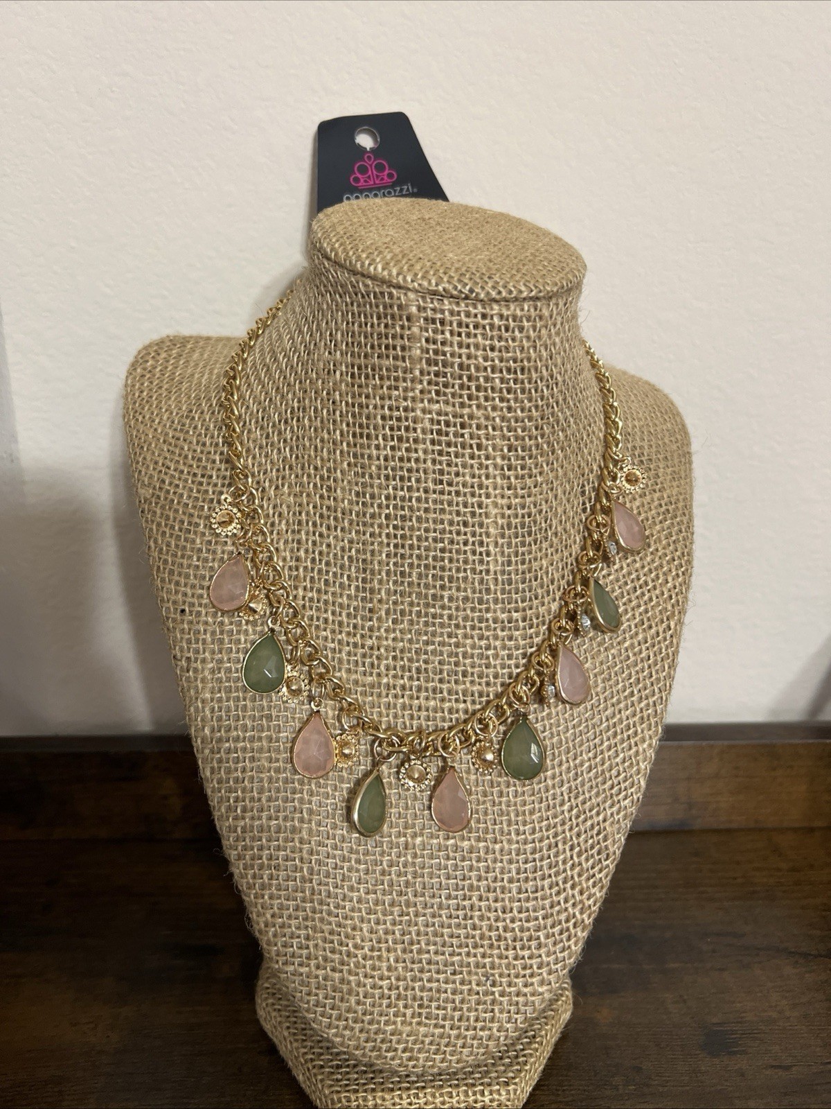 Paparazzi FROSTED AND FRAMED Pink, Green, Gold Necklace w/ Earrings New