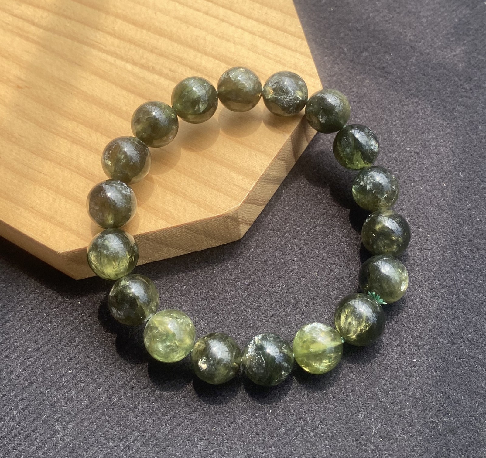 Natural Green Lepidolite Gemstone Crystal Beaded Stretch Bracelet 11.3mm