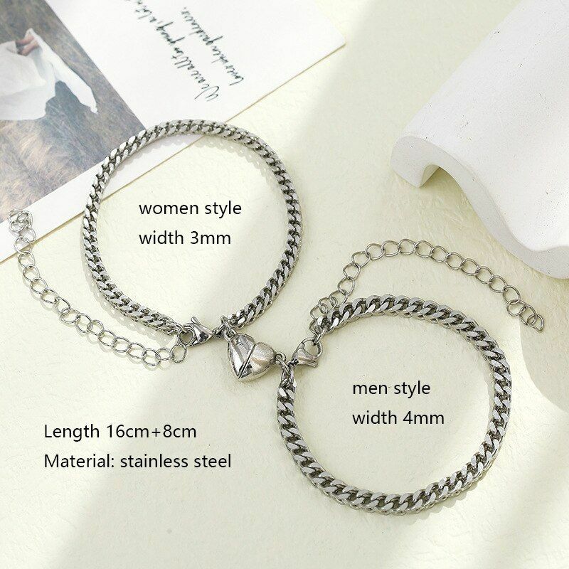 Couple Matching Bracelet Jewelry Heart Shape Magnetic Stainless Fashion Jewelry