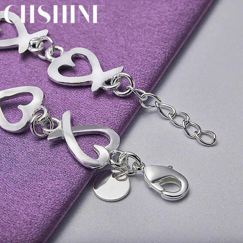 CHSHINE 925 Sterling Silver Love Heart Chain Bracelet Fashion Charm Jewelry