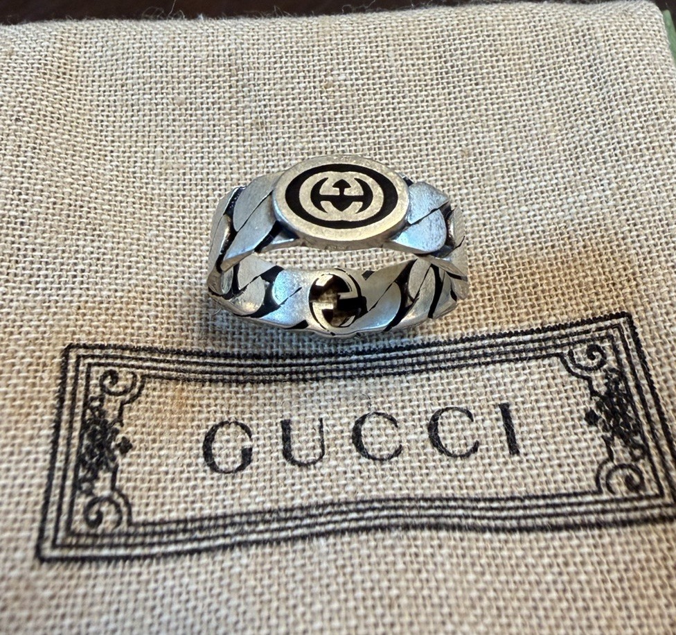 New Authentic Gucci GG Green Logo Ring Size IT 18 / US 8.25