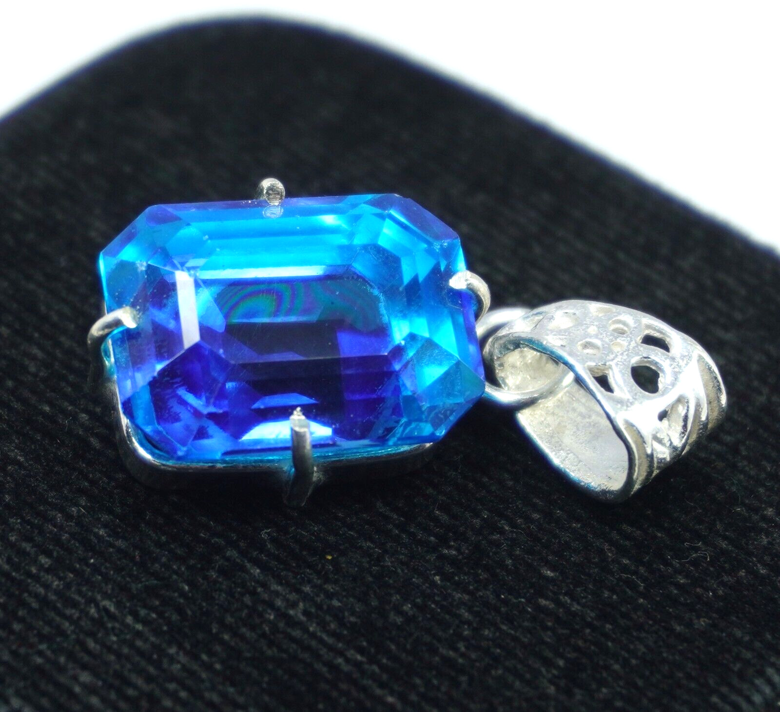 Emerald Cut 35 Ct Natural Pitambari Sapphire 925 Sterling Silver Pendant