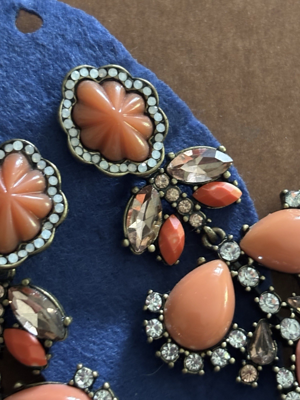 Peach Rhinestone Cluster Flower Dangle Drop Earrings Teardrop Lobe Pair