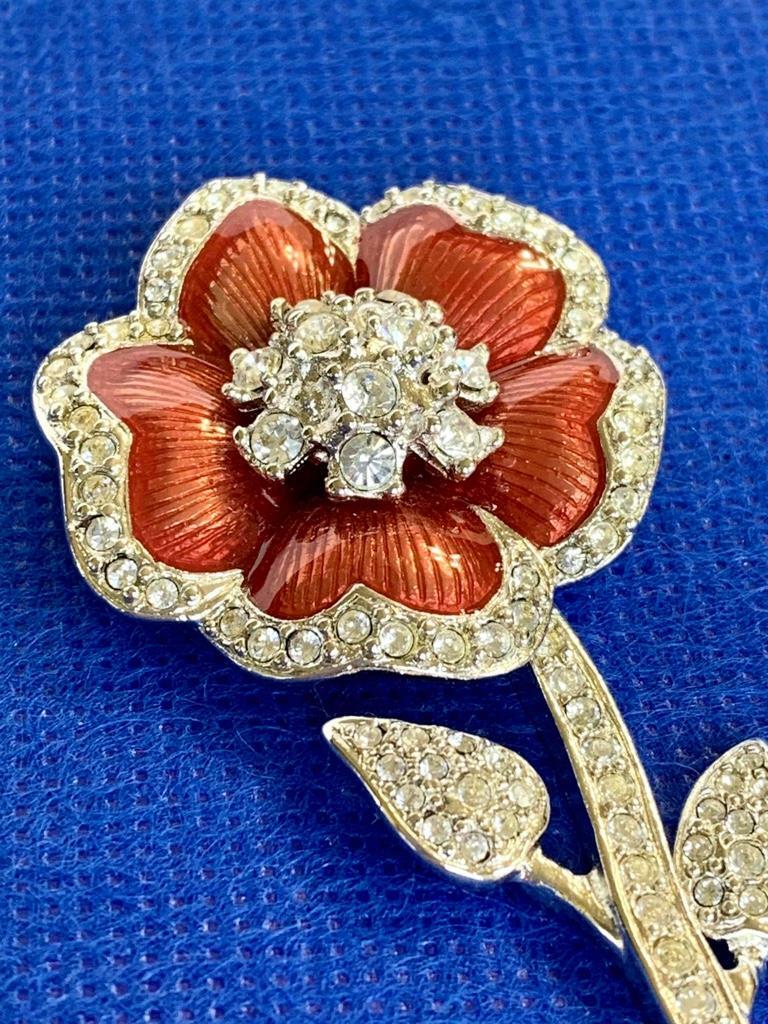 WOW! Signed Bijoux Cascio Silver Tone, Rhinestone & Copper Finish Floral Brooch