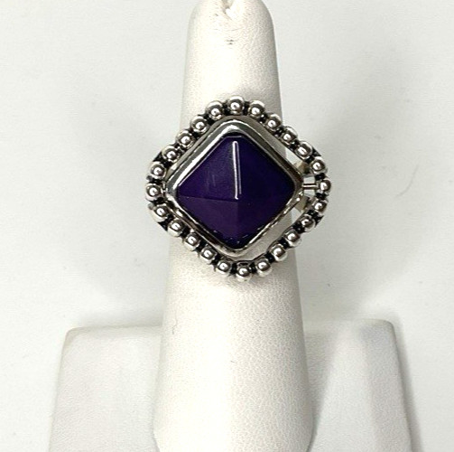 Premier Designs Cool Concept Black/Purple Stone Ring Size 10 Silver Tone 529