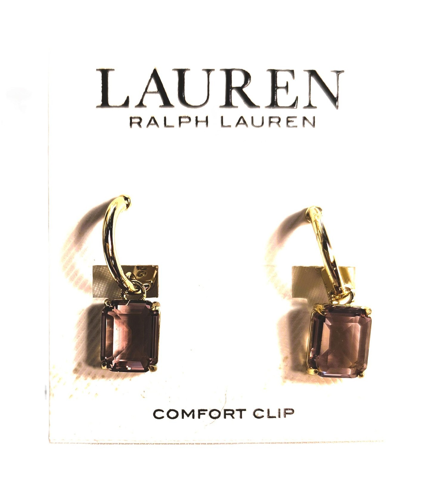 LAUREN Ralph Lauren Earrings Comfort Clip Goldtone Emerald Cut Light Purple Cabs