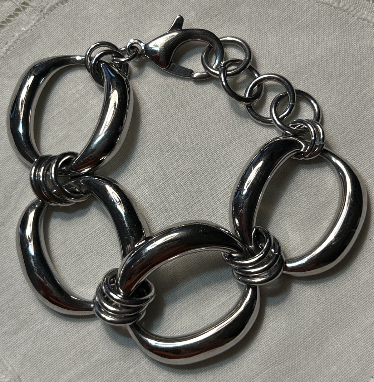 Chunky Stainless Steel Oval Link Bracelet Reversible Adjustable 7–8.5”