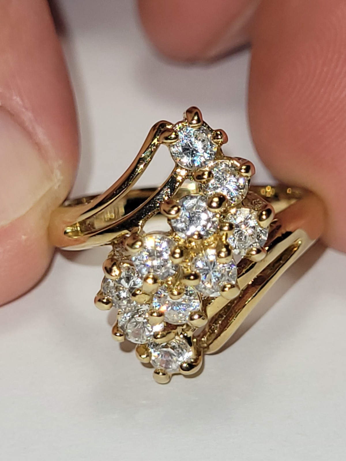 JQA 14K HGE Signed LIND Goldtone Cocktail Ring Clear CZ Crystal Statement Fashio