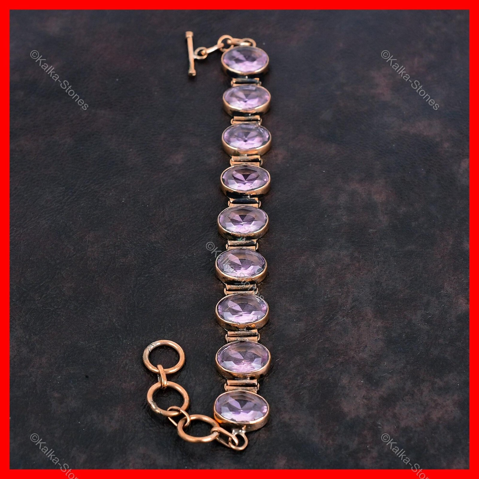 Pink Kunzite Stone Copper Bezel Birthday Anniversary Wedding Bracelet Jewelry