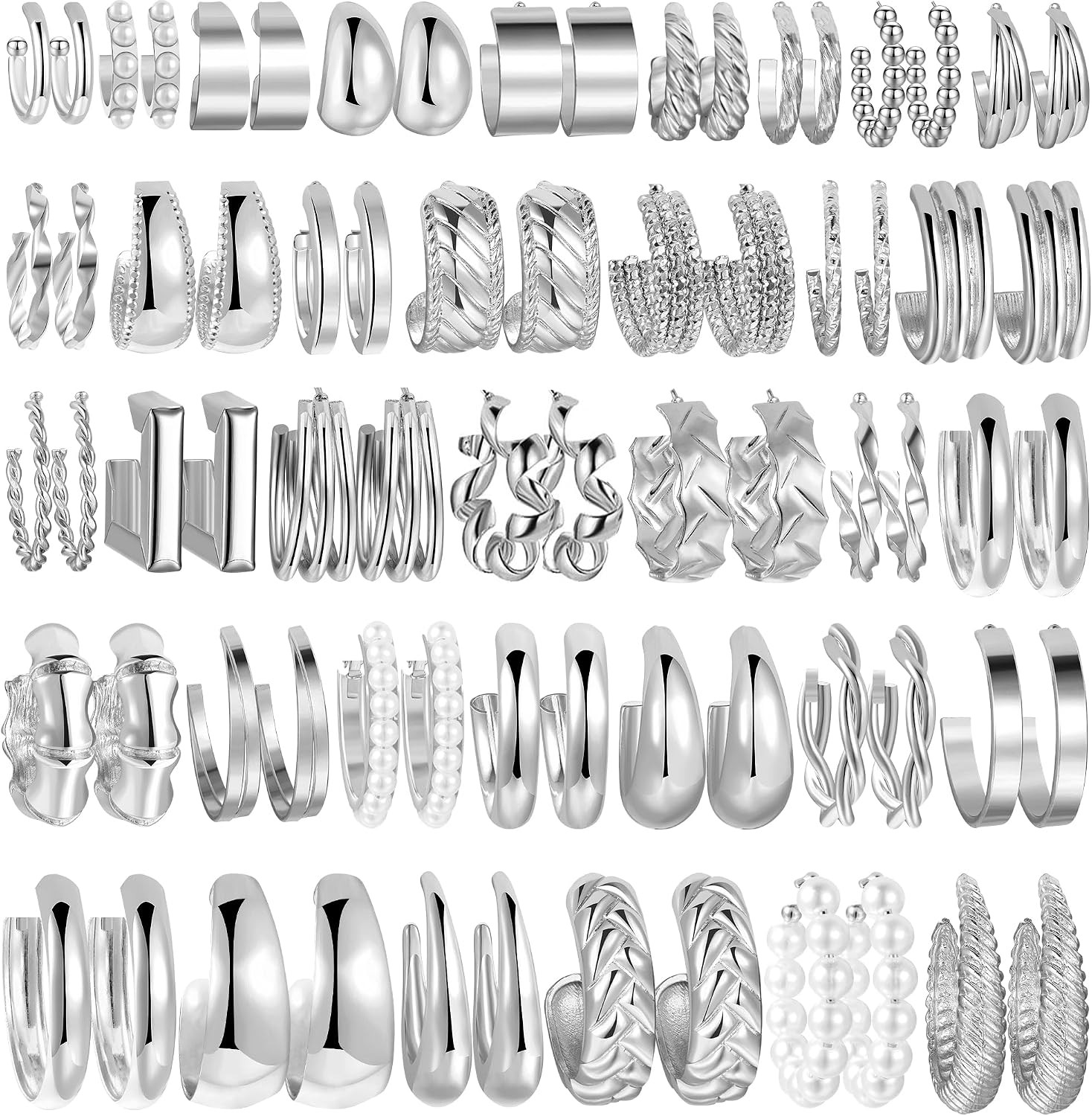36 Pairs Gold Hoop Earrings Set for Women, Fashion Chunky Gold Hoop Earrings Mul