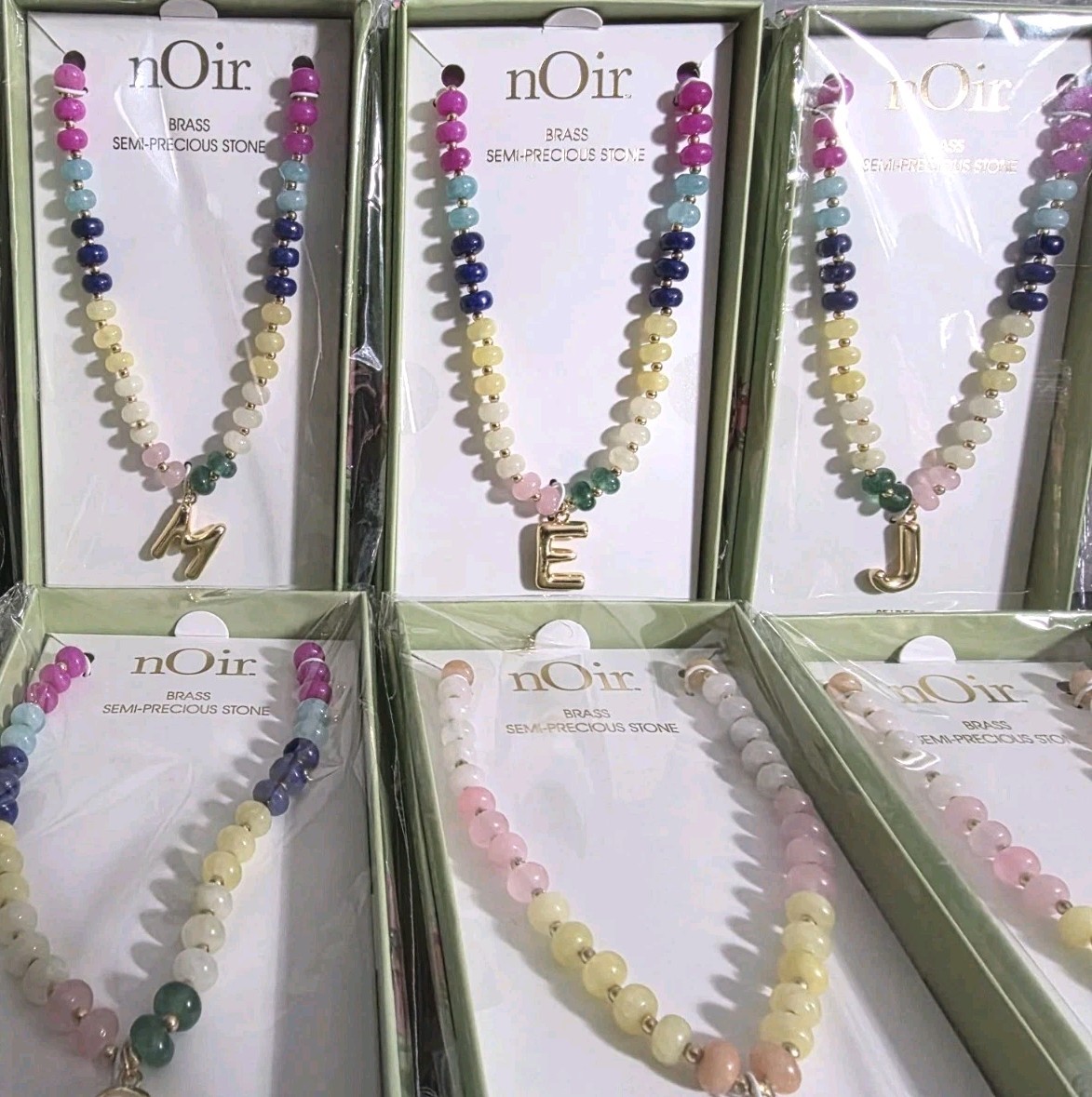 RARE nOir Necklac Semi Precious Stone Brass Natural Gemstones 15.5″ + 3″RAINBOW