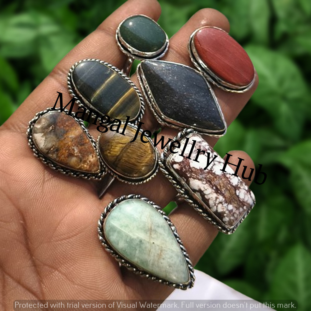 Boho Tiger’s Eye & Mix Gemstone 925 Sterling Silver Plated Rings Lot Jewellery