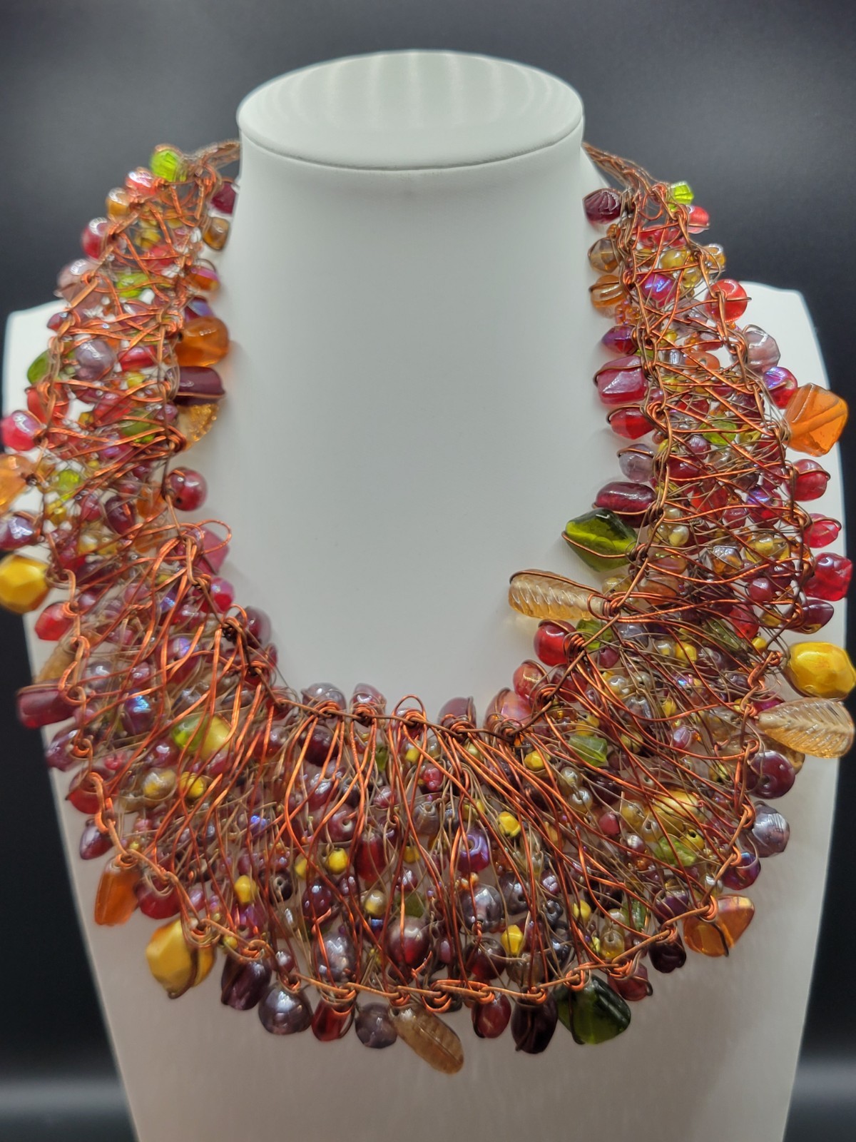 Statement Bib Wire Wrap Necklace Aurora Borealis Glass Bead Faux by Manouk