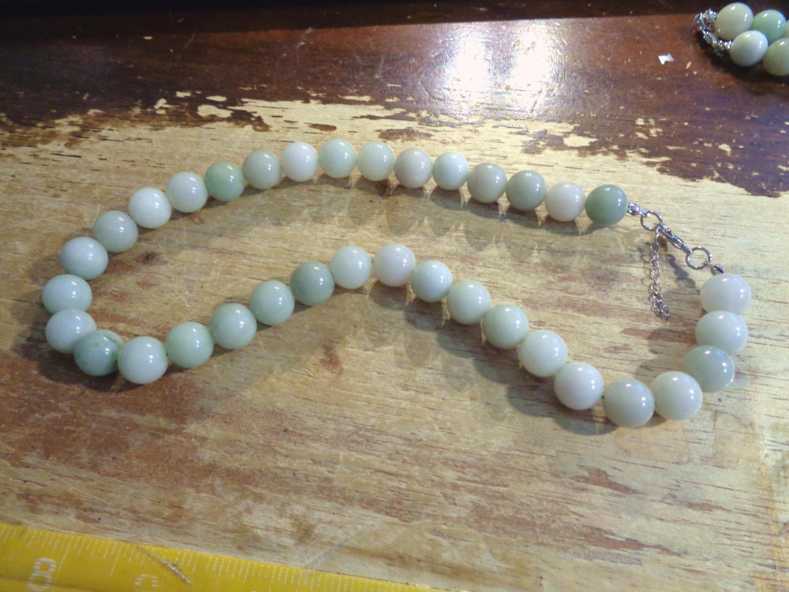 12.5MM MIXED CELADON GREEN LAVENDER JADE JADEITE ROUND BEAD NECKLACE 18-19.5″