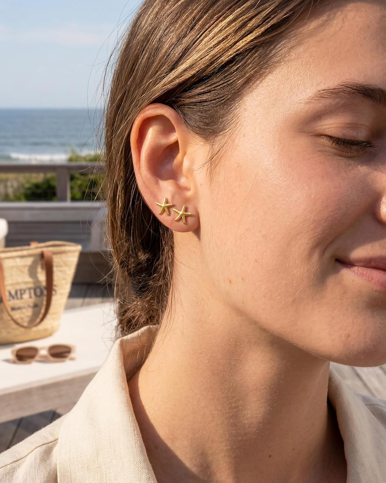Gold Earrings for Women Small Starfish Studs 14K Gold Plated Dainty Lightweight
