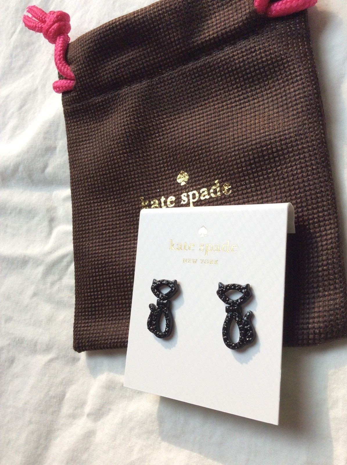 Kate Spade JAZZ PAVE black CAT STUD earrings crystal holiday Disney Halloween –