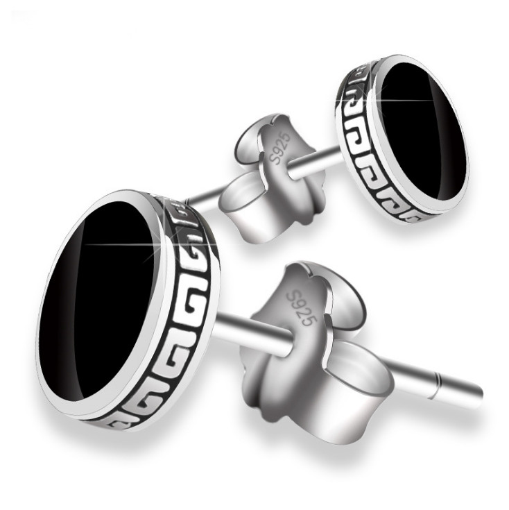 Women 925 Sterling Silver Black Enamel Round Stud Post Earrings 6mm Gift I84