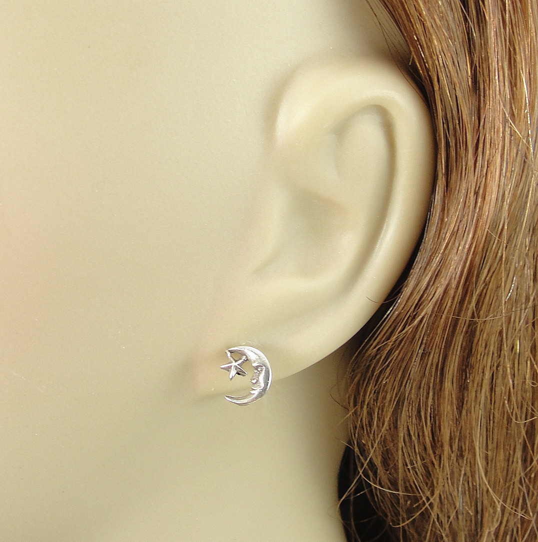 Crescent Moon Post Earrings – 925 Sterling Silver – Celestial Stud Earrings NEW