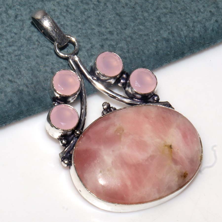 Exclusive Kunzite Pink Chalcedony 925 Silver Plated Pendant 2.3″ Trendy JW