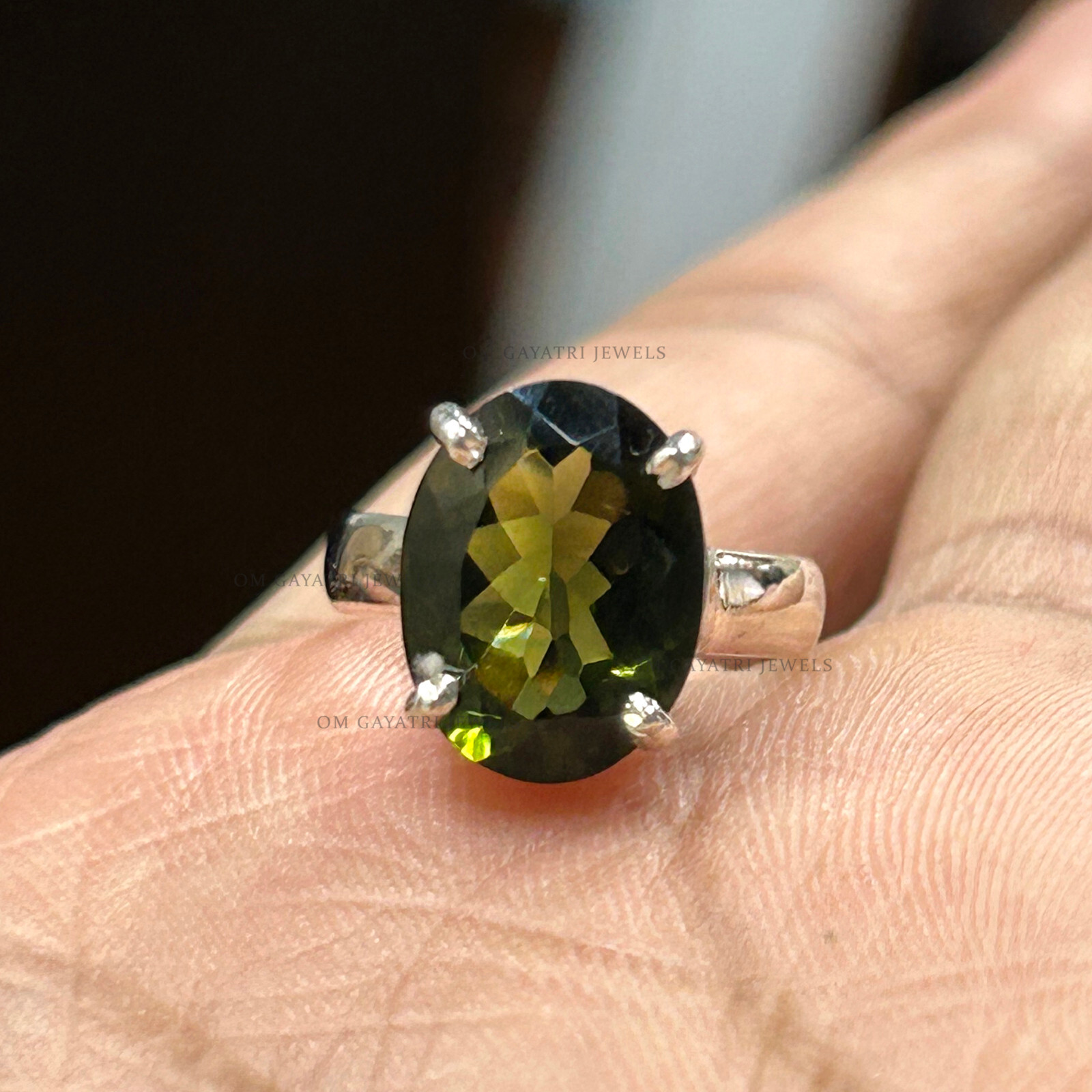 Natural Cut Moldavite Ring 925 Sterling Silver Oval Cut Handmade Ring – All Size
