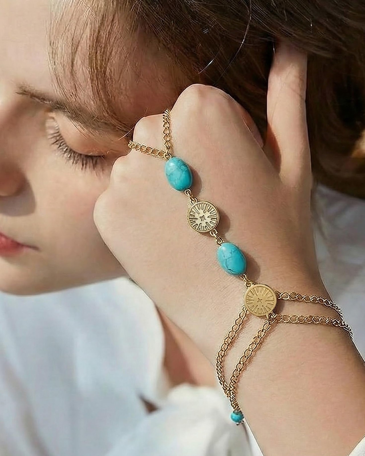 Boho Turquoise Bracelet 14K Gold Plated Adjustable Stackable Jewelry Gift