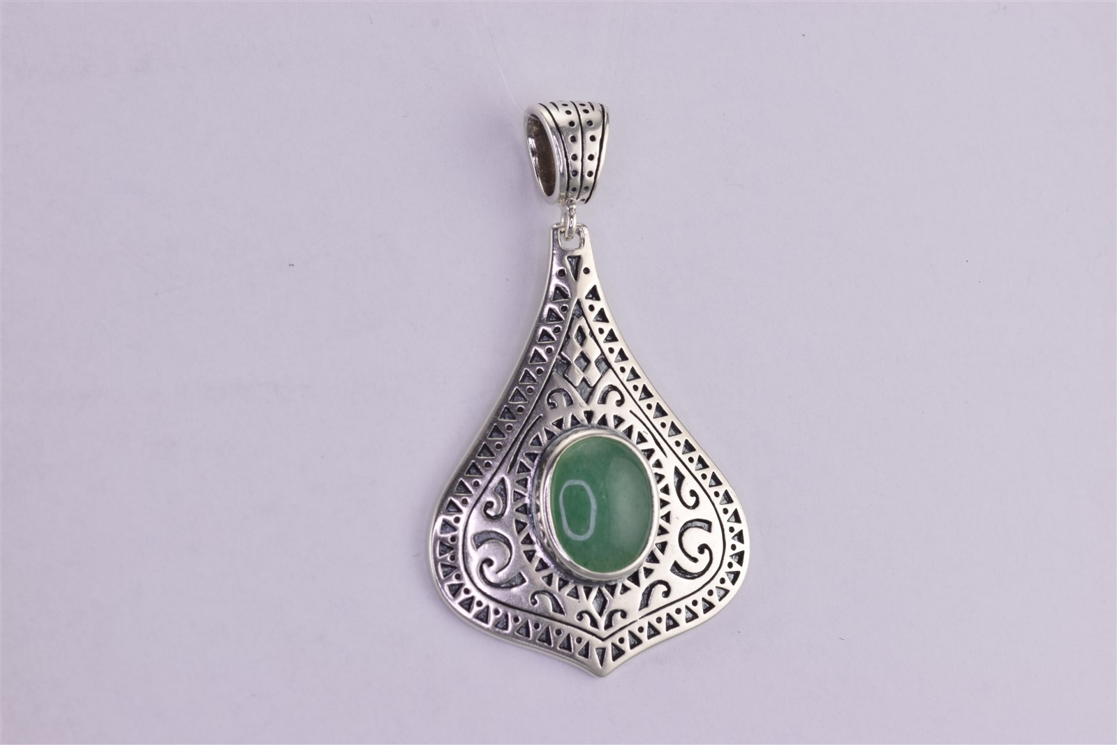 Sterling Silver 33mm x 25mm Green Jadeite Balinese Teardrop 925 Pendant