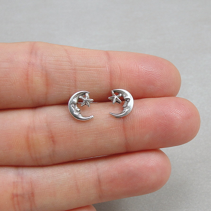 Crescent Moon Post Earrings – 925 Sterling Silver – Celestial Stud Earrings NEW