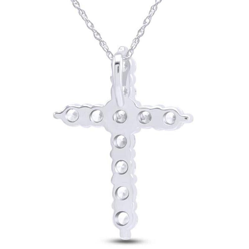 Cross Pendant 18″ Necklace Simulated Diamond in 925 Sterling Silver