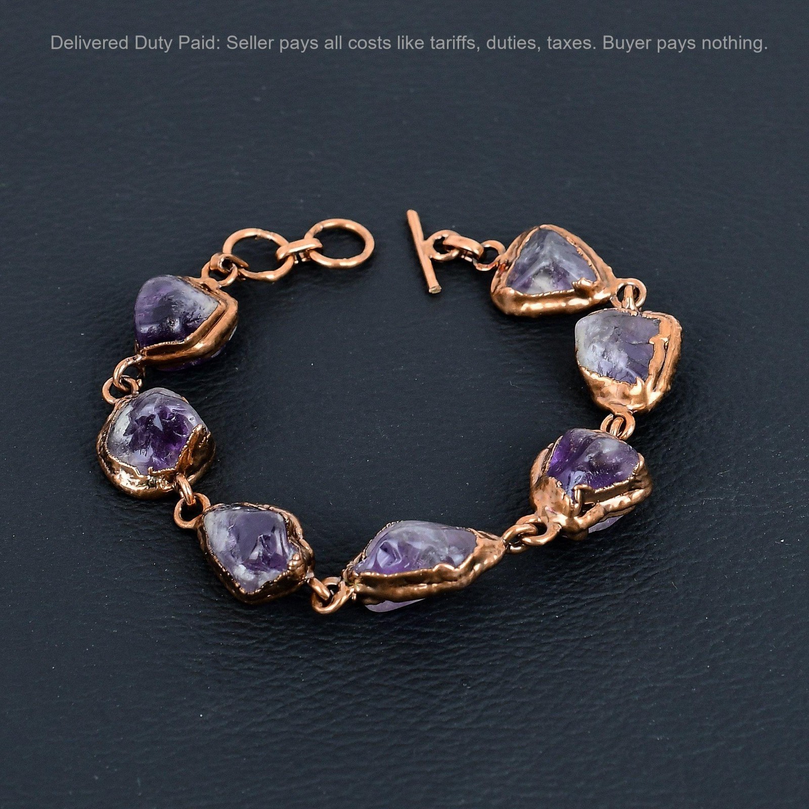 Copper Pentagon Super 23 Amethyst Gemstone Chain Electroformed Bracelet Jewelry