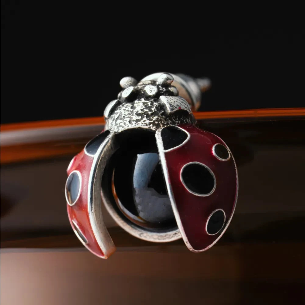 Oxidized Silver Ladybug Studs, Gemstone Earrings, Valentine’s Day Gifts