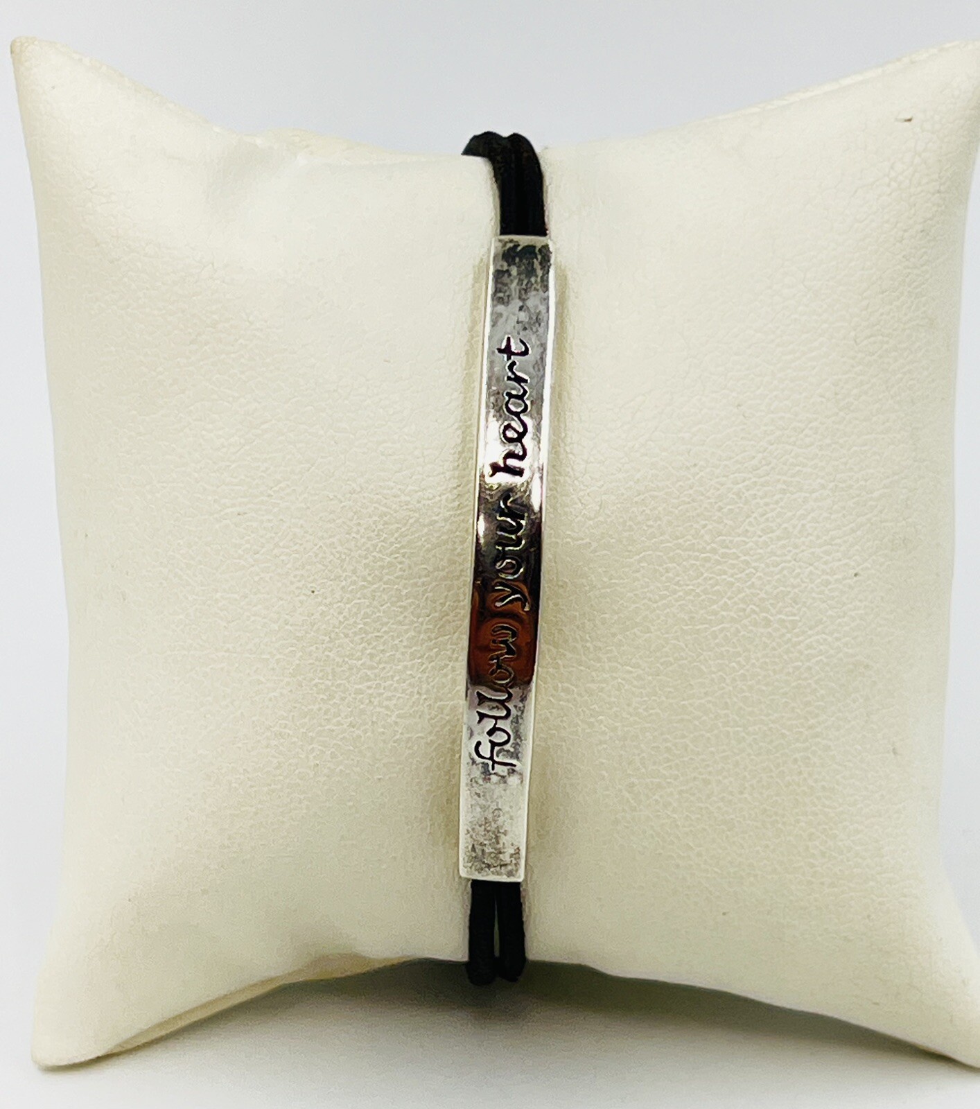Baroni Designs Sterling Silver Black Leather Cord Signed Follow Your Heart 7” 7g