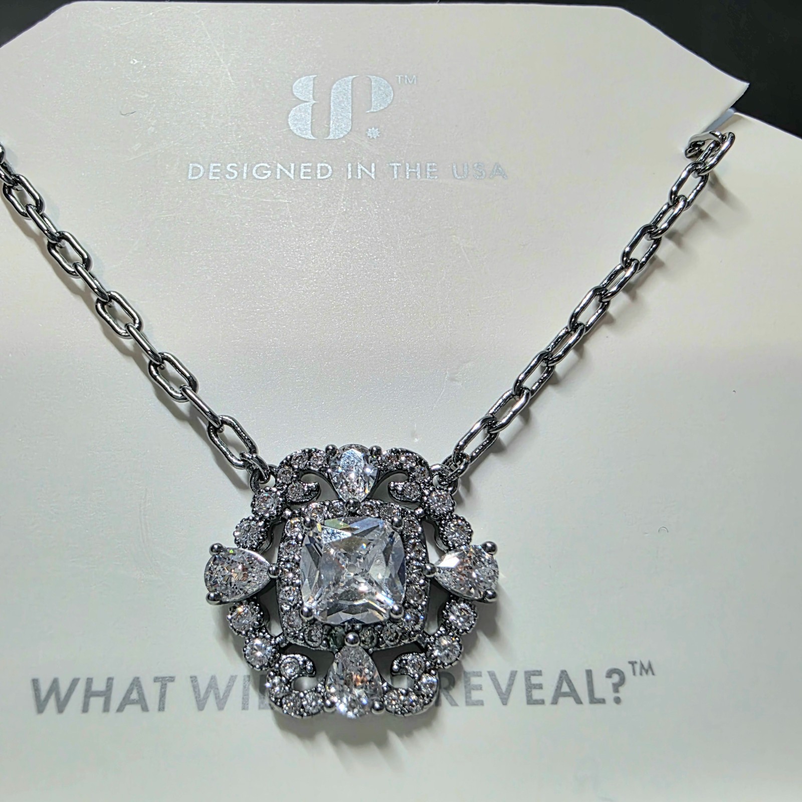 Bomb Party Necklace “Snowflake Goddess” Clear CZ on Hematite NK11352
