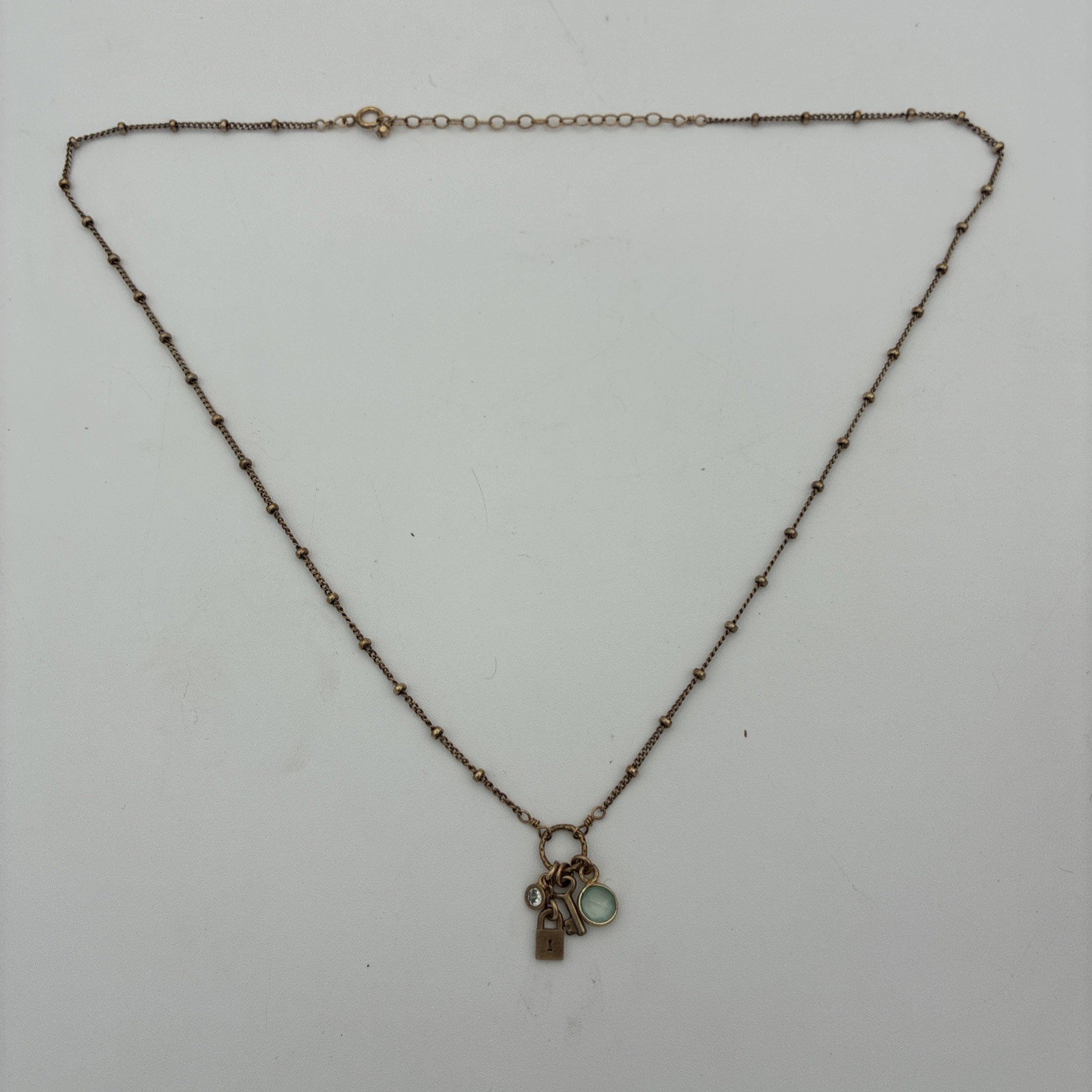 Dogeared Gold Plated Lock, Key, Blue Chalcedony & Swarovski Crystal Necklace