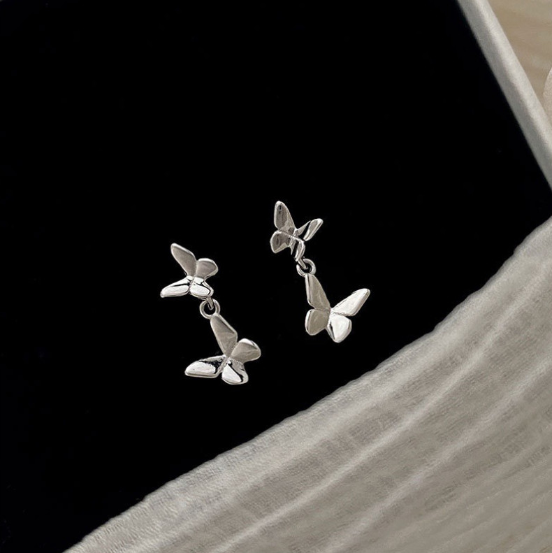 Women Girl 925 Sterling Silver Dangle Drop Butterfly Stud Earrings I107