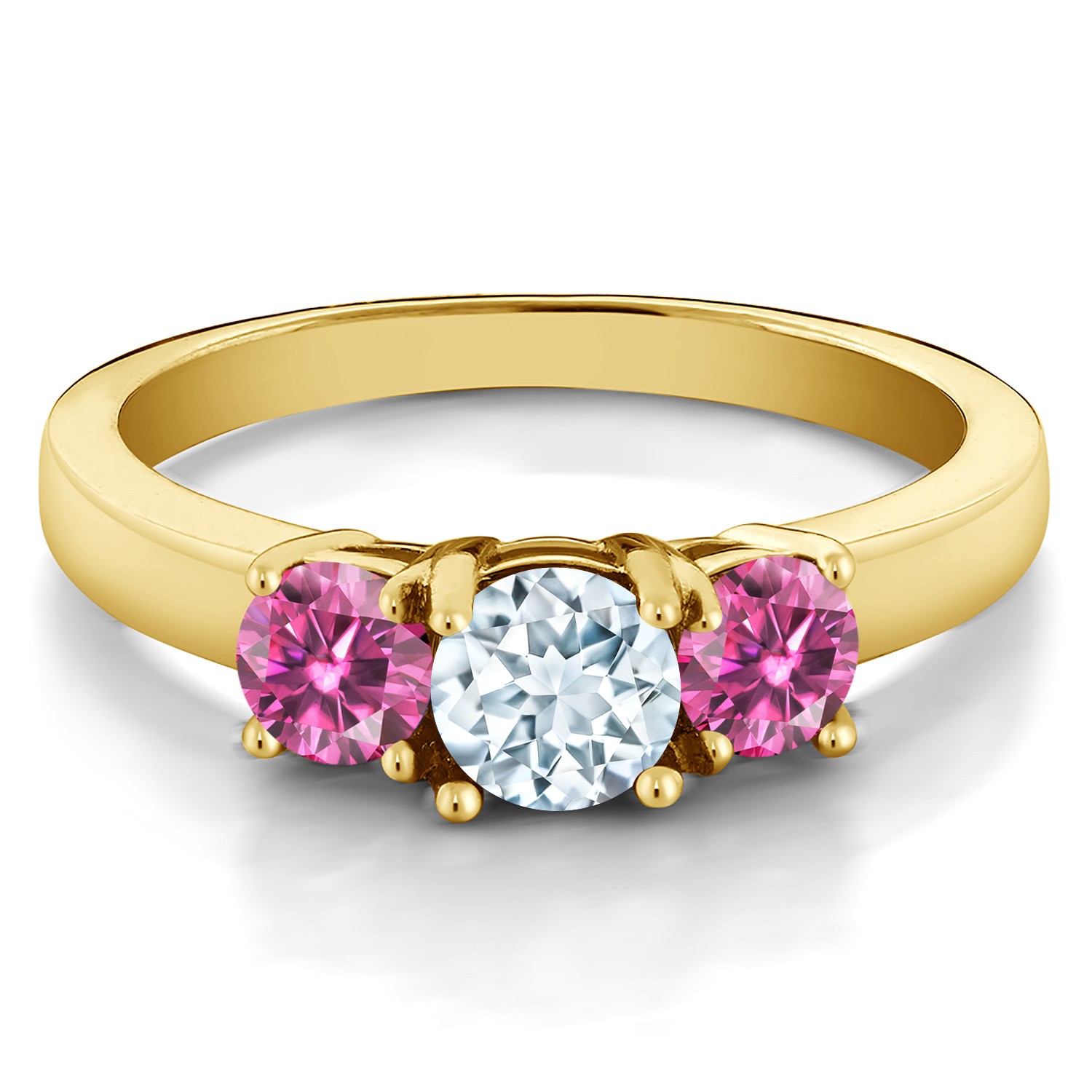 18K Yellow Gold Plated Silver Ring Aquamarine Pink Moissanite (0.96 Cttw)