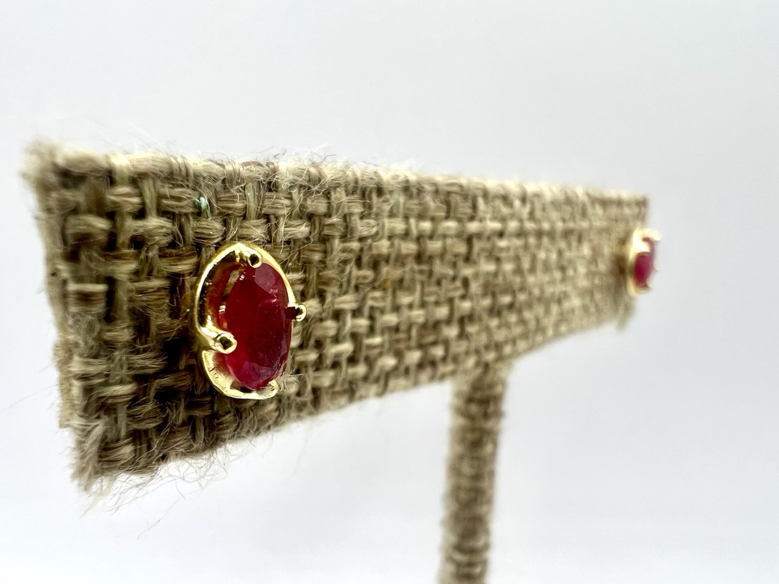 Ruby Gemstone Oval Post Back Earrings – Roost Collection – Gold Plated Silver