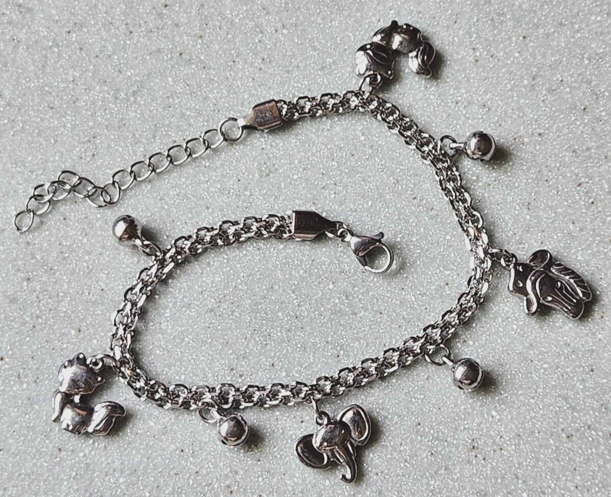 Animal and Bell Charm Bismark Anklet in Surgical Steel (Adjustable – 9-11 inch)