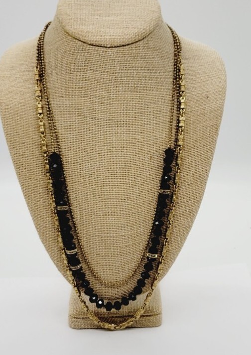 J. Crew Layered Necklace Statement 25 in Gold tone Black Beaded