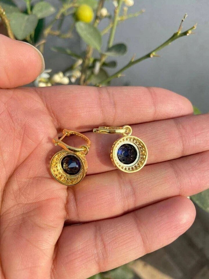 Halo Drop Clip On Earring Round Simulated Blue Sapphire 14k Yellow Gold Plated
