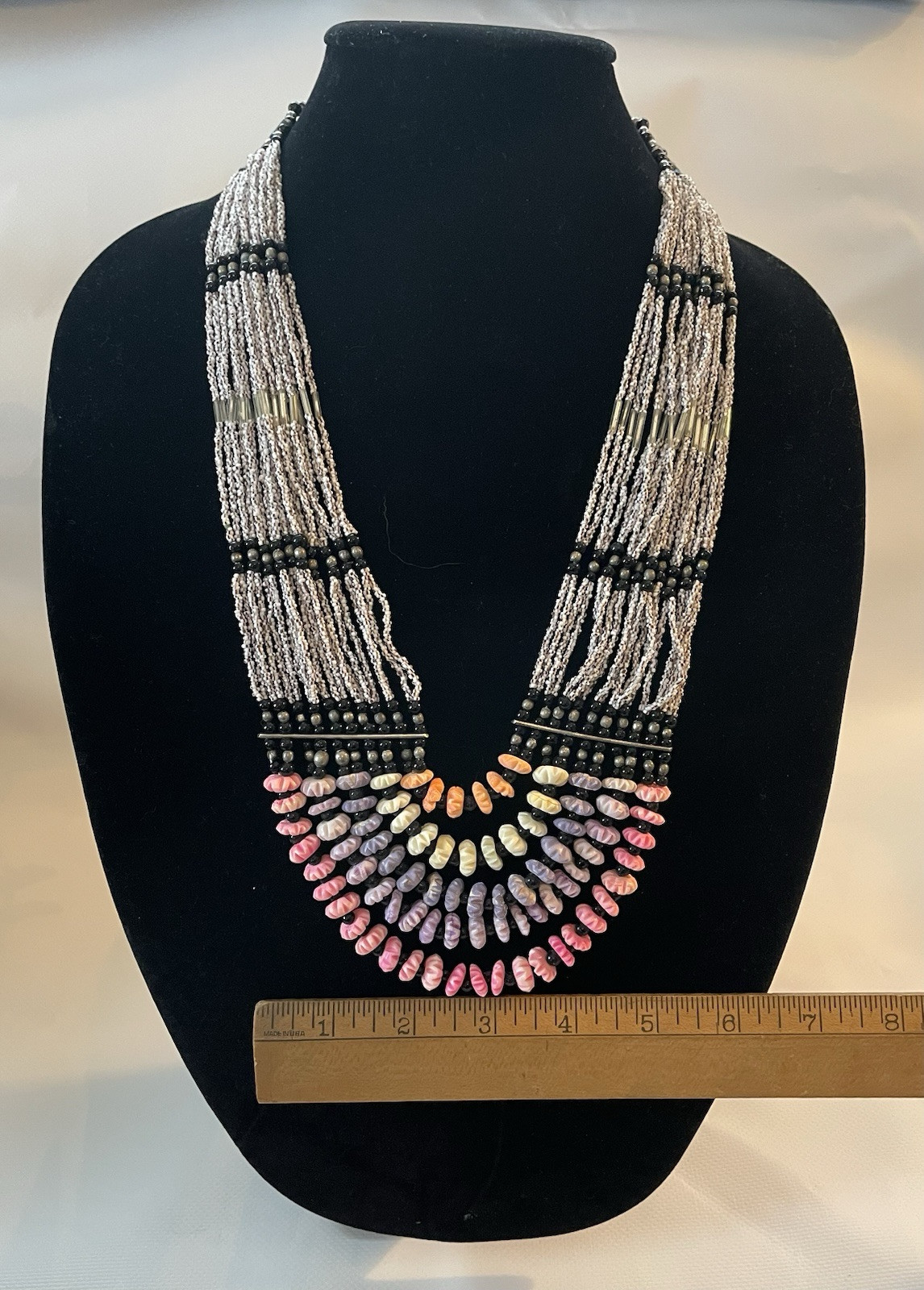 Multi-Strand Beaded Necklace Southwest Boho Jewelry Seed Beads Multicolor 26inch