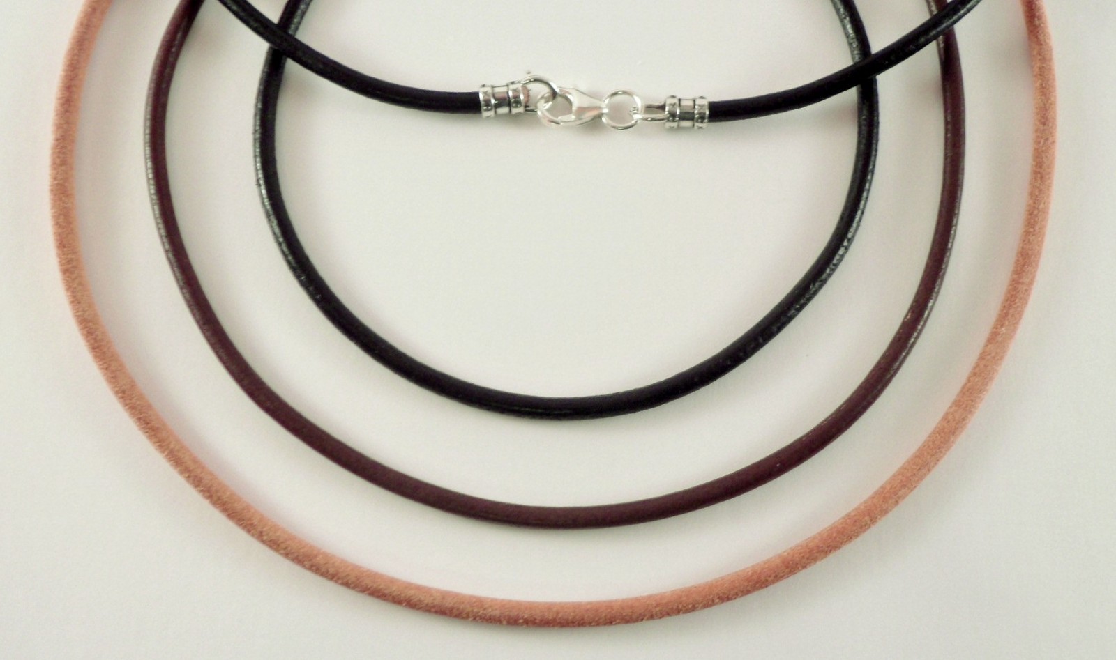 3mm leather crimp sterling silver necklace black brown natural u pick length