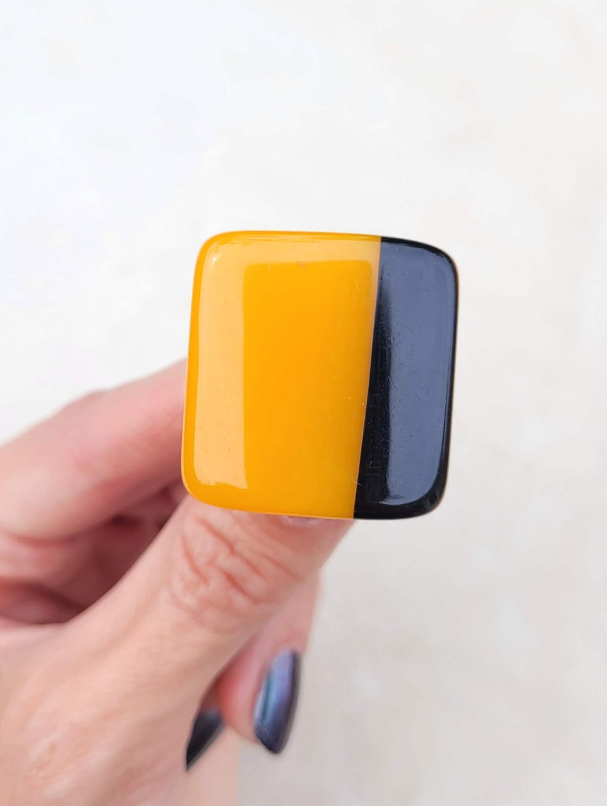 Vtg Marion Godart France Resin Square Black & Yellow Art Deco Revival Ring Sz 7