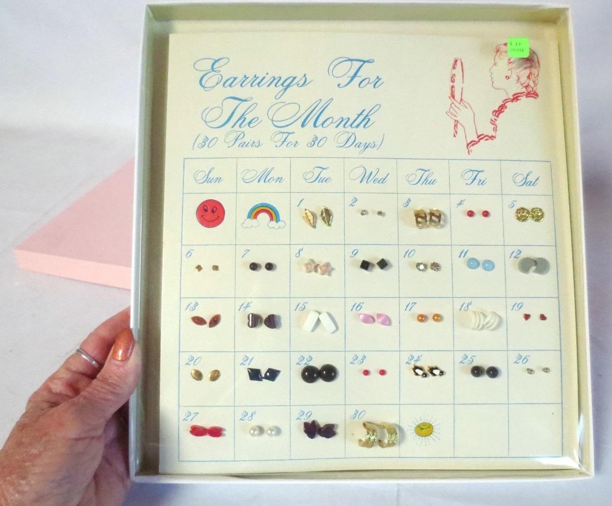 Vtg “Earrings For the Month” 30 Days of Pierced Earrings in Box -14 boxes avail.