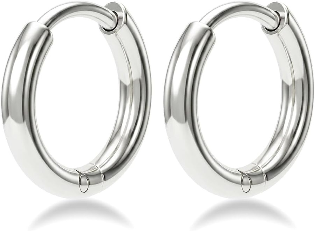 316L Surgical Steel 8Mm Small Silver Hoop Earrings for Men Women, 8Mm, Silver