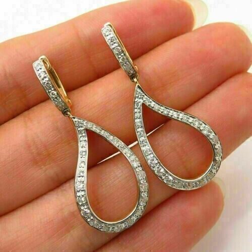 Stunning Drop Dangle Earring Round Cut Simulated Diamond 14k Yellow Gold Plated