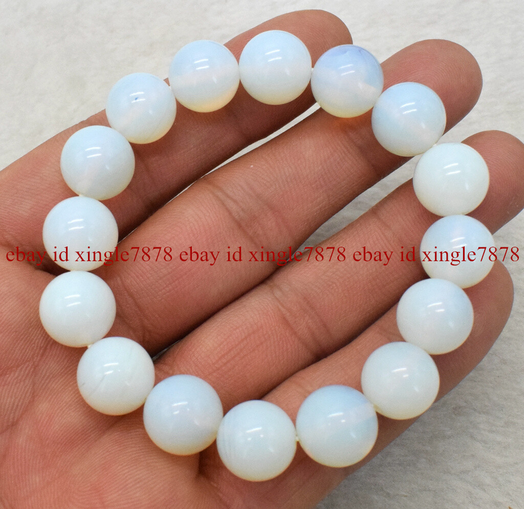 Natural 6/8/10/12/14mm White Sri Lanka Moonstone Round Gems Beads Bracelet 7.5″