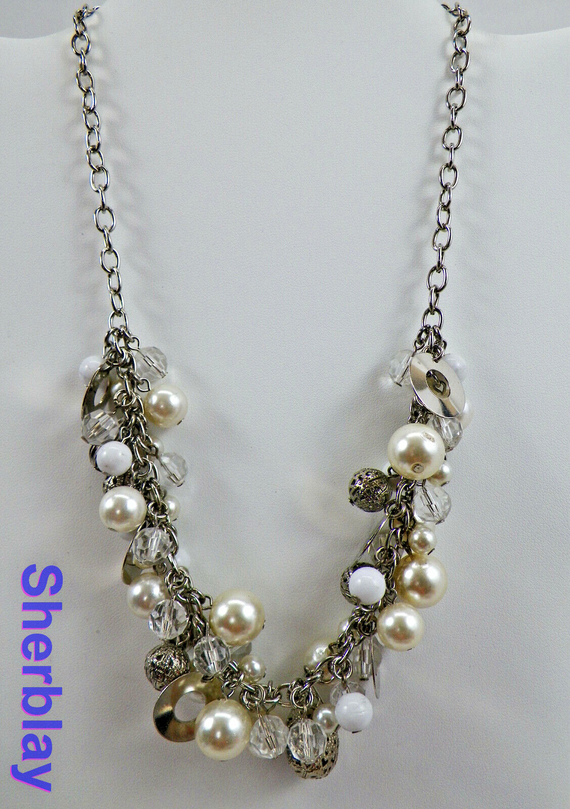 Antika Collection Jewelry Faux Pearl Acrylic Bead Silver Tone Necklace 16″ – 18″